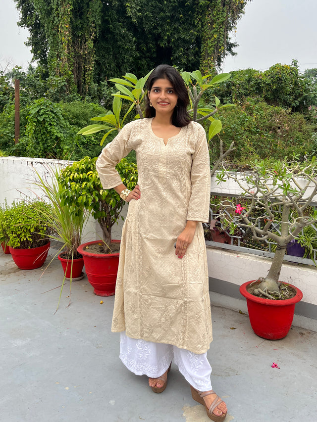 Dreamy Cream Cotton Dobby Chikankari Kurta for Women