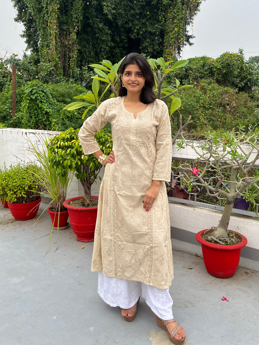 Dreamy Cream Cotton Dobby Chikankari Kurta for Women