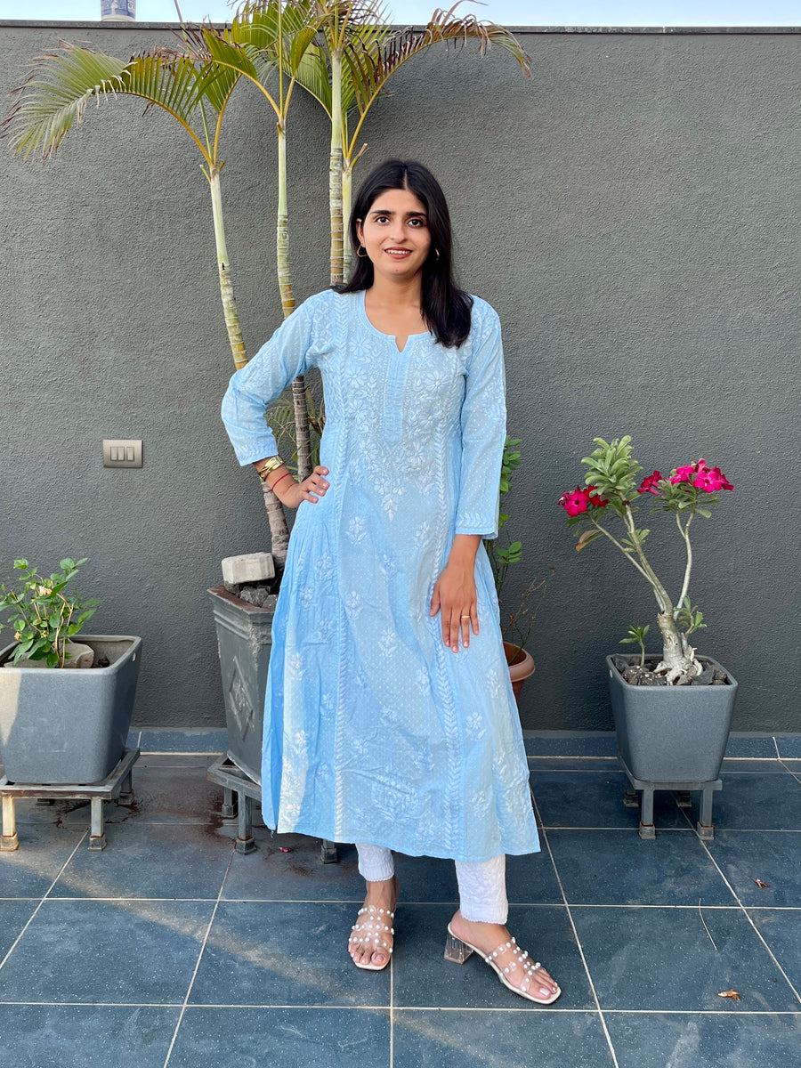 Black Cotton Dobby A-Line Chikankari Kurta | Lucknowi – photo 3