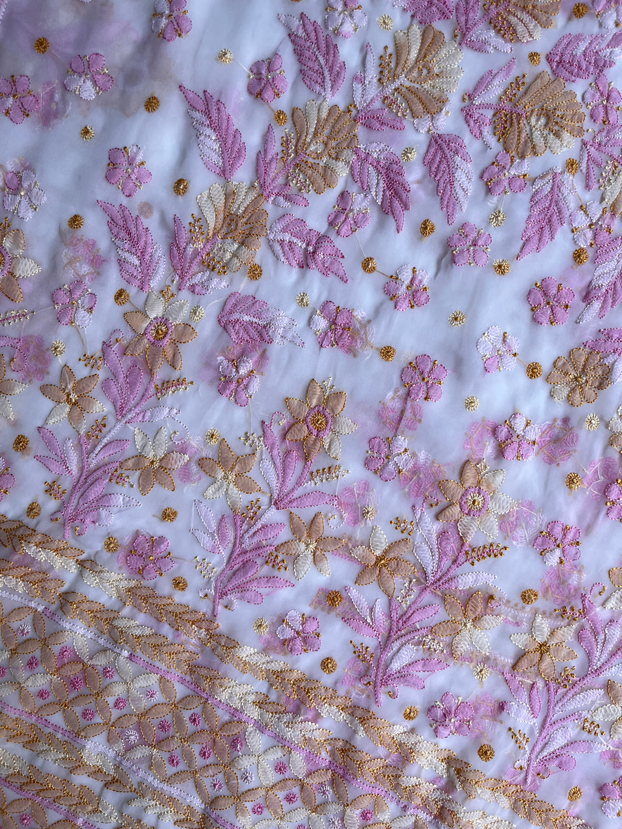 White Pure Chiffon Chikankari Resham Saree – photo 3