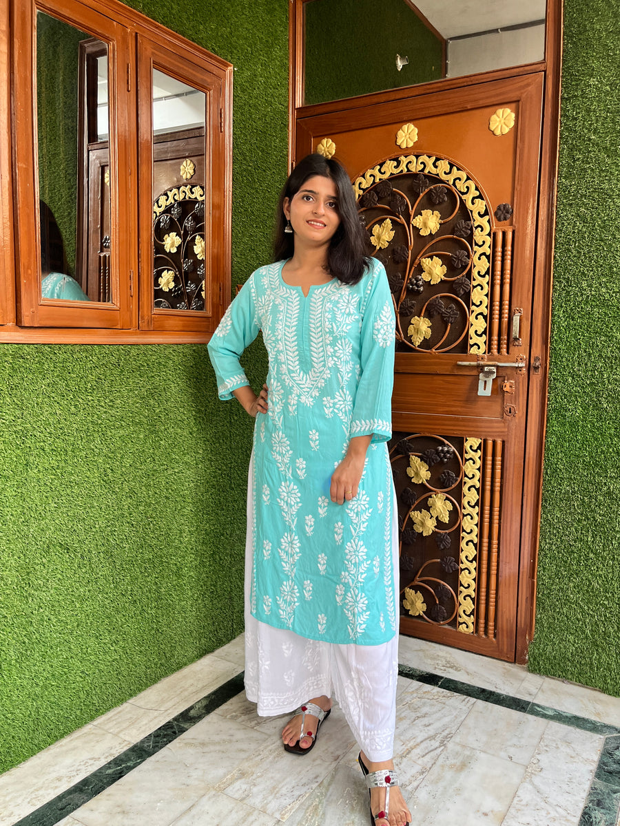 Onion Pink Rayon Chikankari Straight Kurta for women | Lucknowi – photo 7
