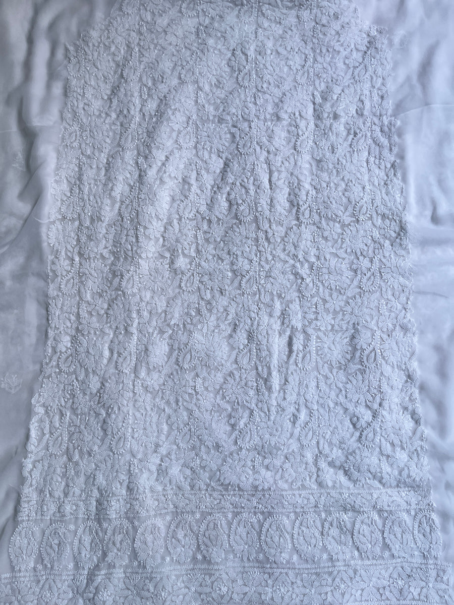 White Chiffon Chikankari Unstitched Suit Piece