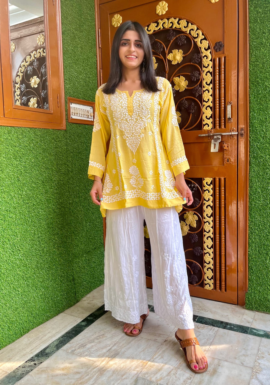 Pink Modal Cotton Chikankari Short Kurti | Lucknowi – photo 9