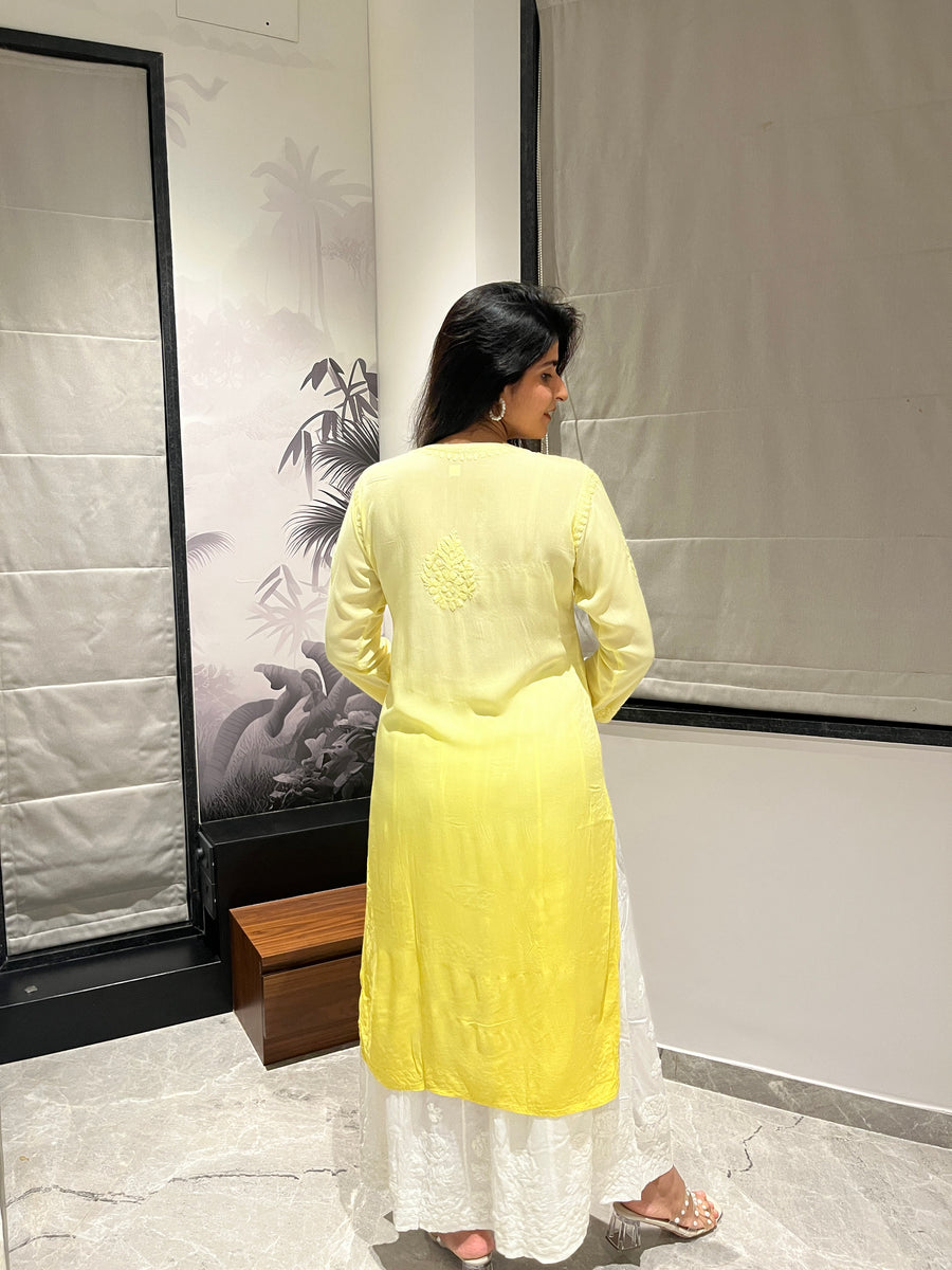 Peachy Pink Ombre Modal Chikankari Kurta – photo 12