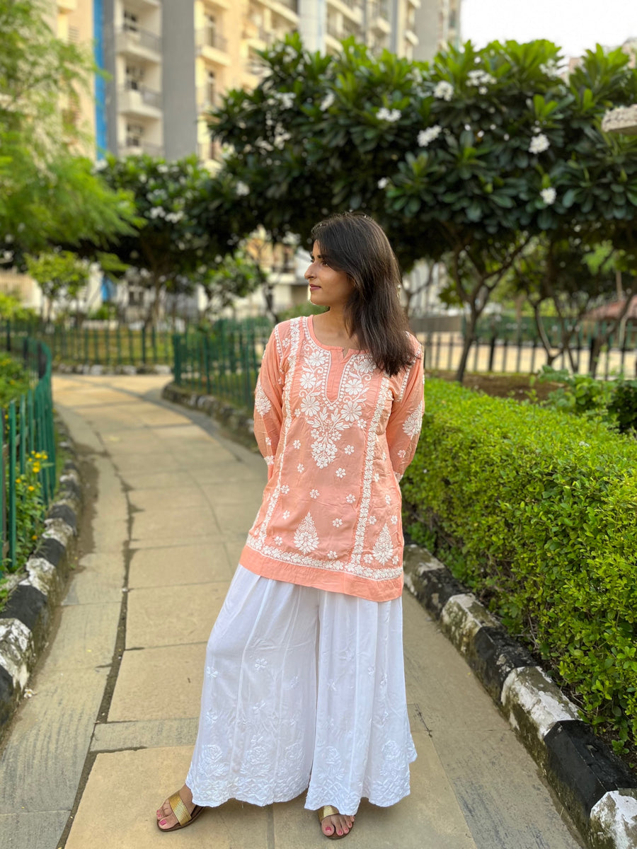 Pink Modal Cotton Chikankari Short Kurti | Lucknowi – photo 10