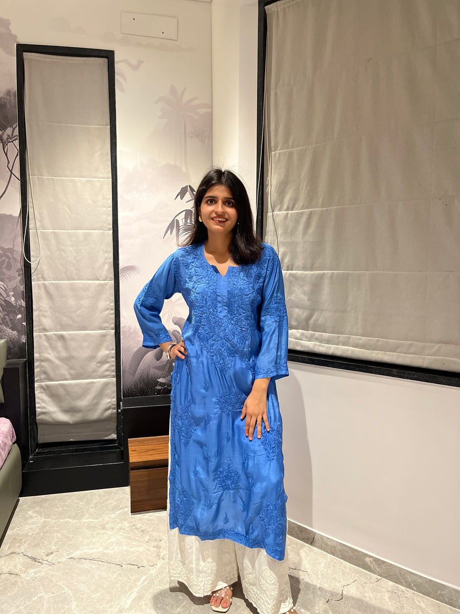White Muslin Chikankari Straight Kurta | Lucknowi – photo 4