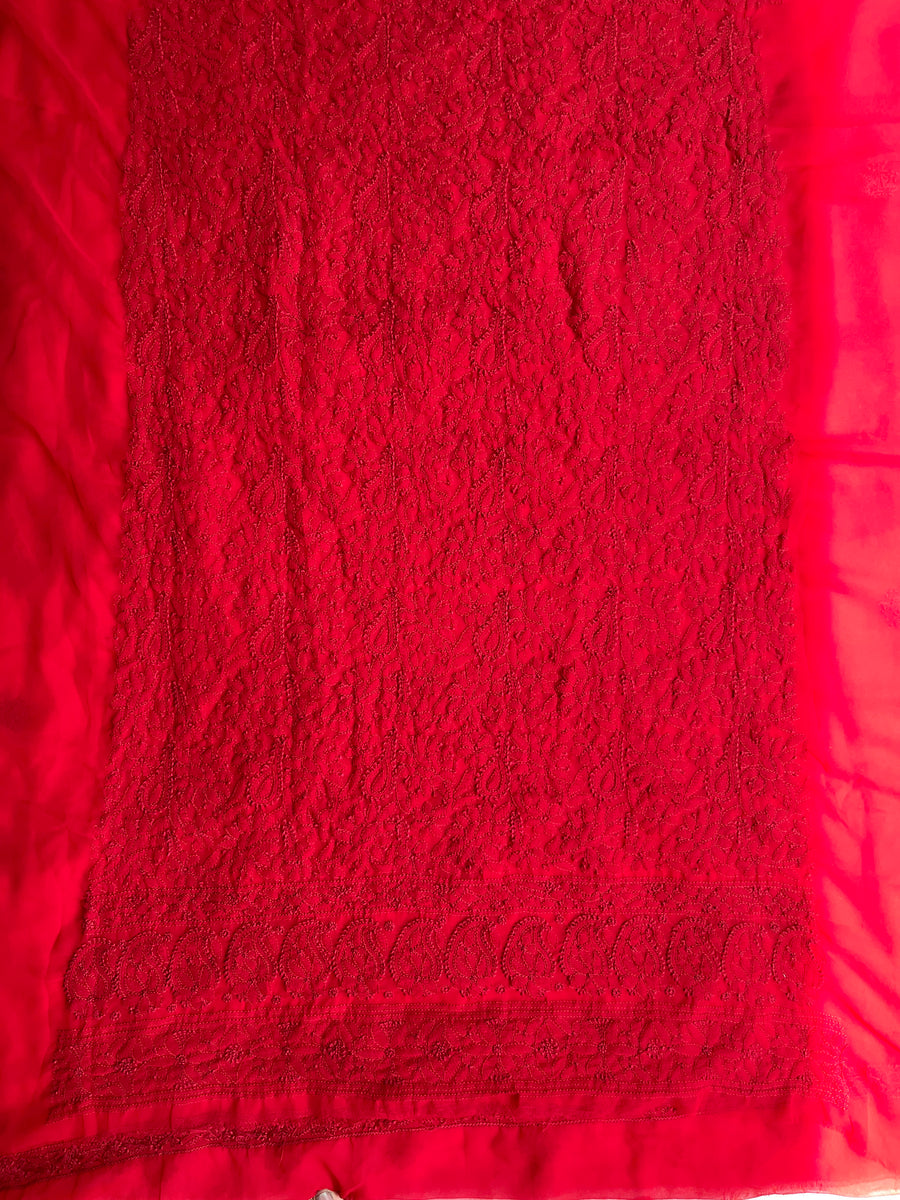 Red Chiffon Chikankari Unstitched Suitpiece – photo 3