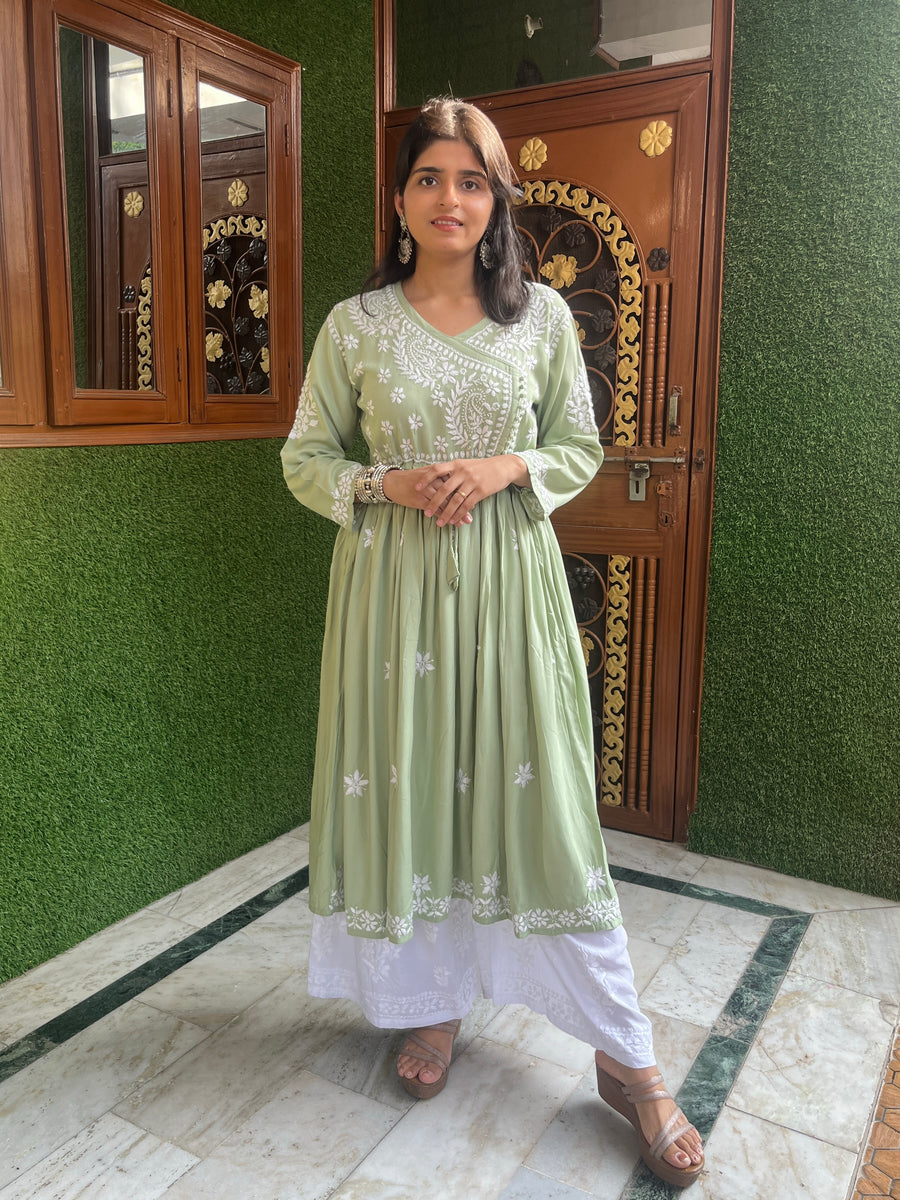 Lavender Rayon Chikankari Angarkha Kurti | Lucknowi – photo 6