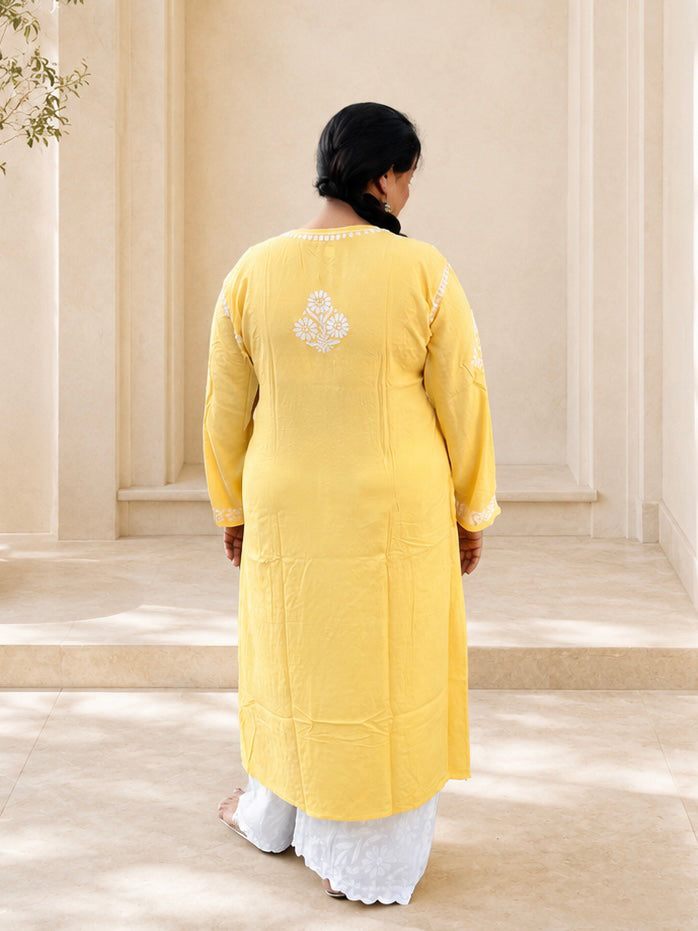 Yellow Rayon Chikankari Kurta Plus Size 4XL-7XL | Lucknowi – photo 3