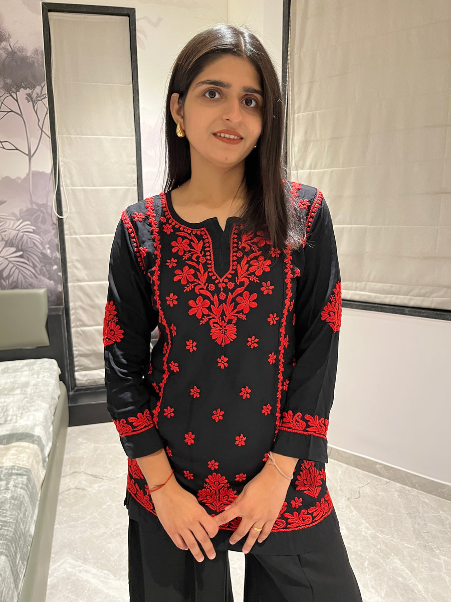 Pink Modal Cotton Chikankari Short Kurti | Lucknowi – photo 3