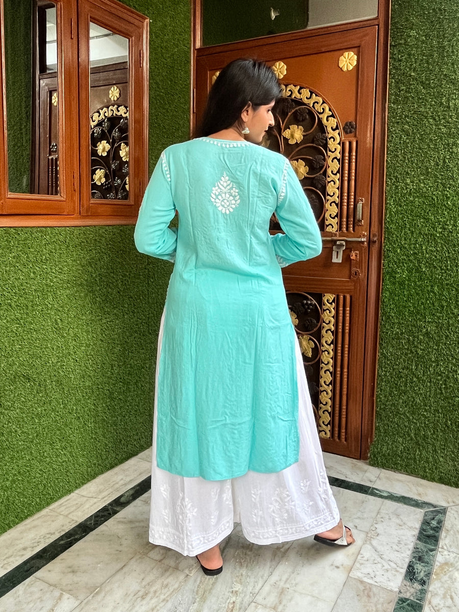 Pink Rayon Chikankari Straight Kurta | Lucknowi – photo 8