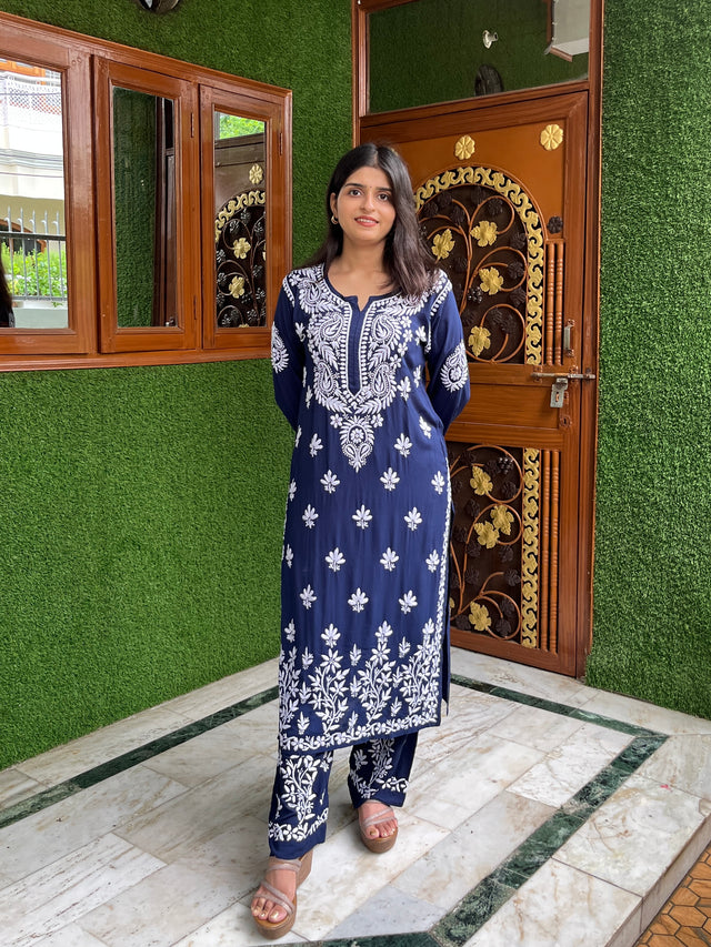 Onion Pink Modal Chikankari Kurta Palazzo Set | Lucknowi – photo 5