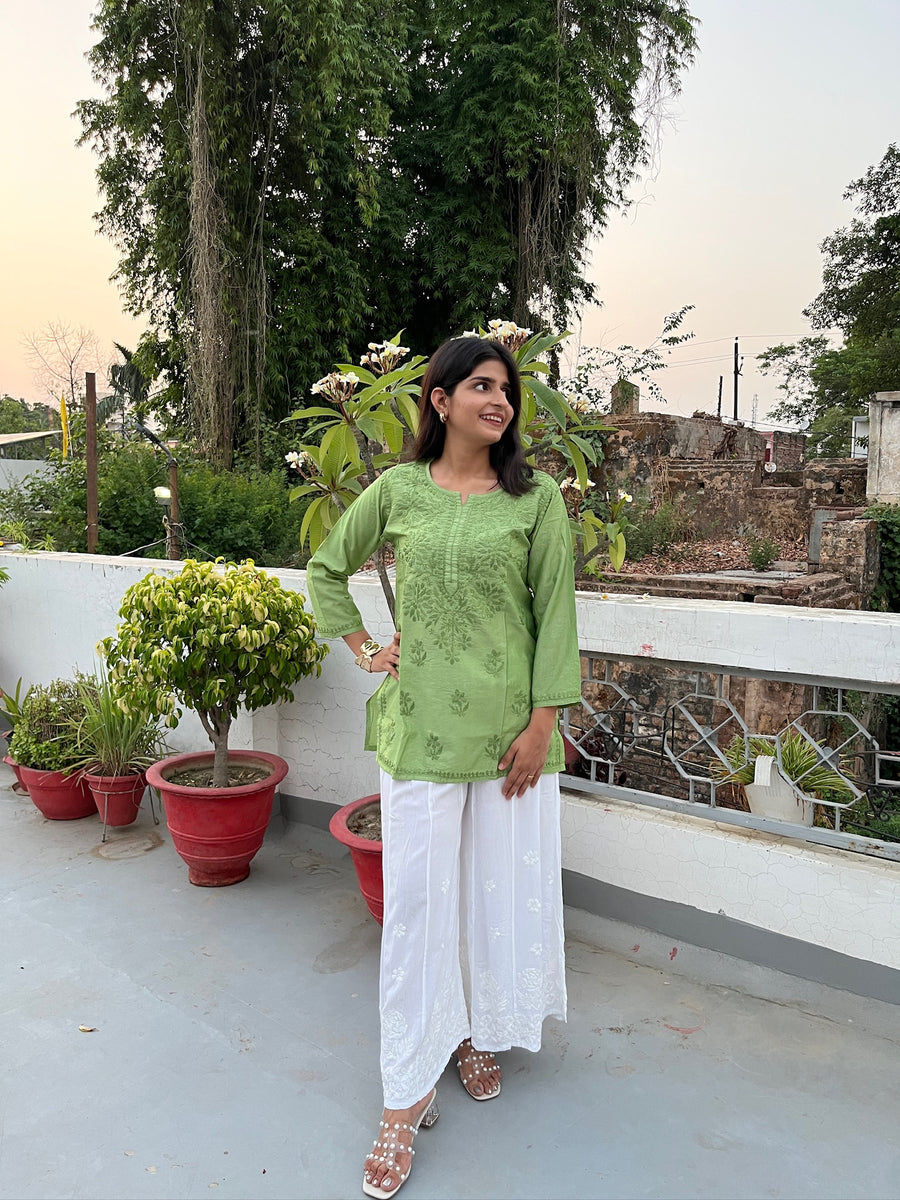 Pink Chanderi Chikankari Straight Short Kurti | Lucknowi – photo 14