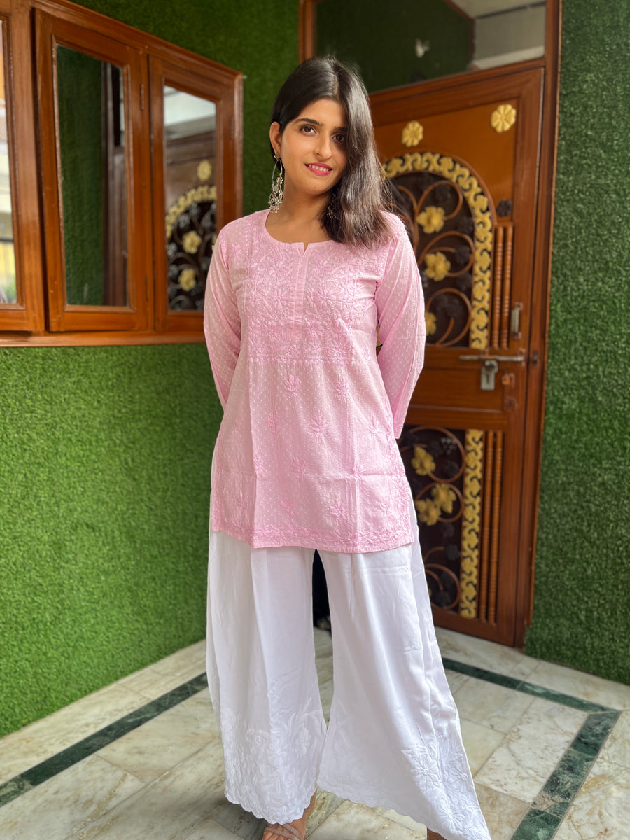 Lavender Cotton Dobby Chikankari Short Kurti | Lucknowi – photo 5