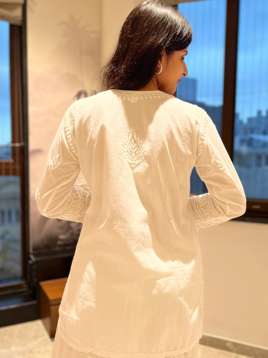 White Cotton Lace Chikankari Kurti | Lucknowi – photo 3