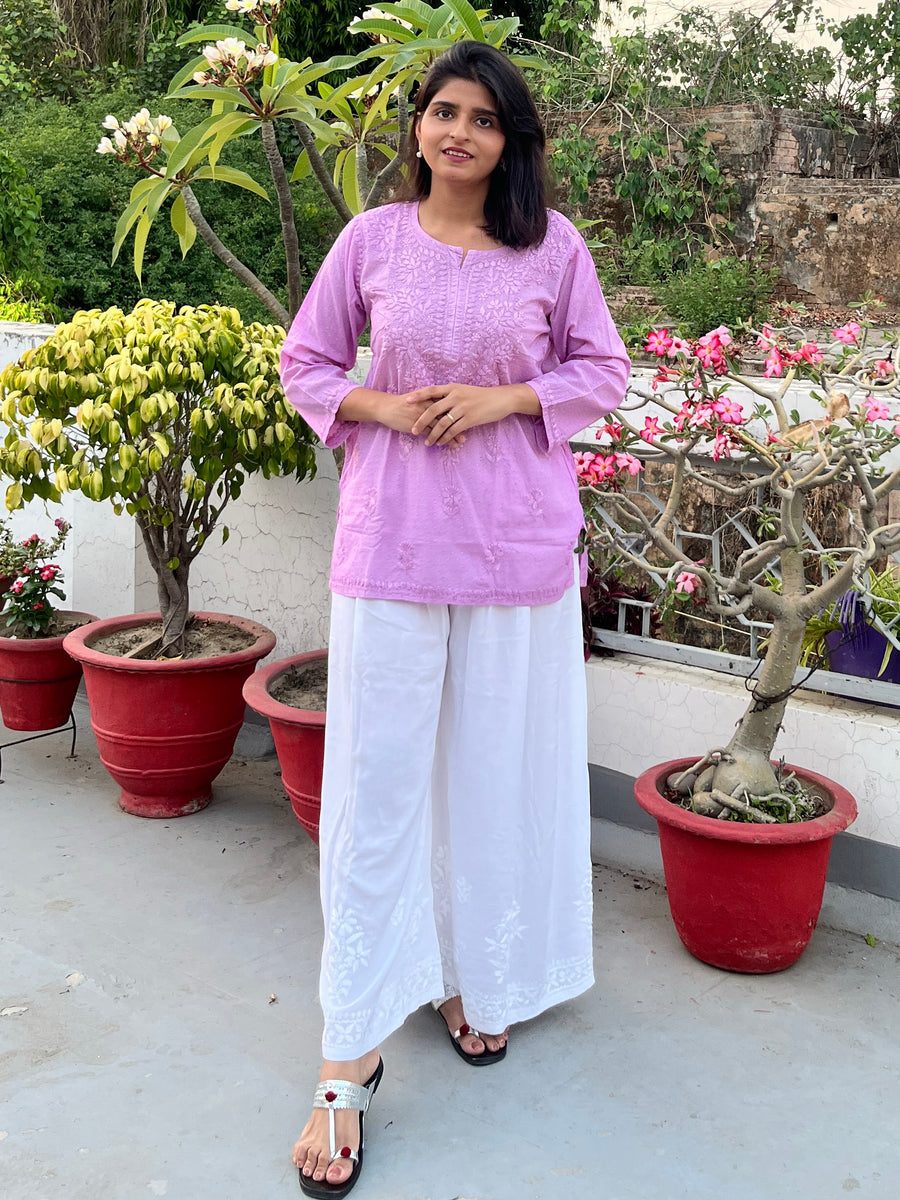 Pink Cotton Dobby Chikankari Short Kurti | Lucknowi – photo 6