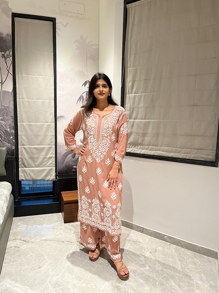 Black Modal Chikankari Kurta Palazzo Set for Women – photo 15