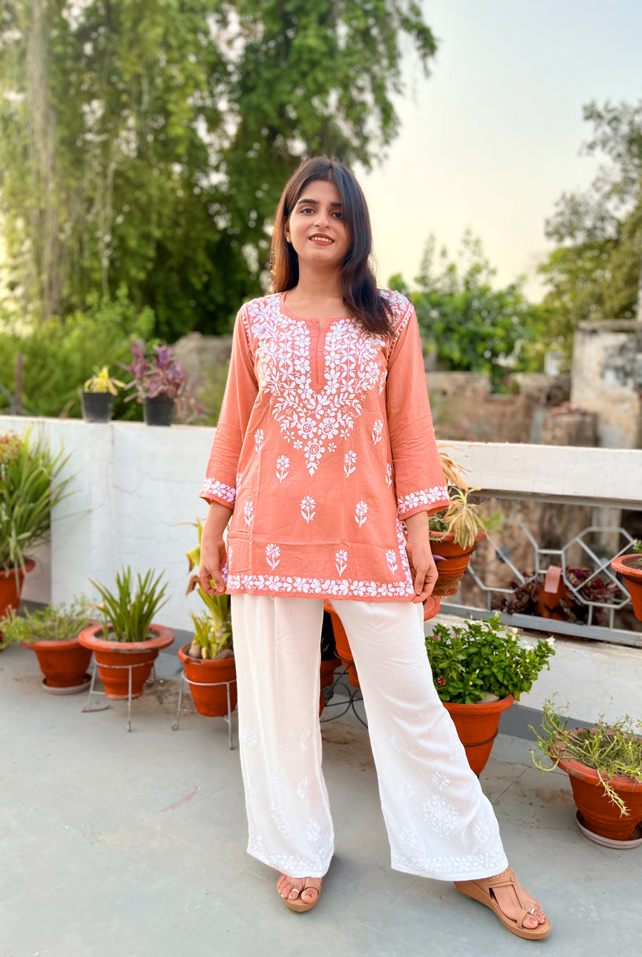 Baby Pink Modal Chikankari Short Kurti for Women – photo 8