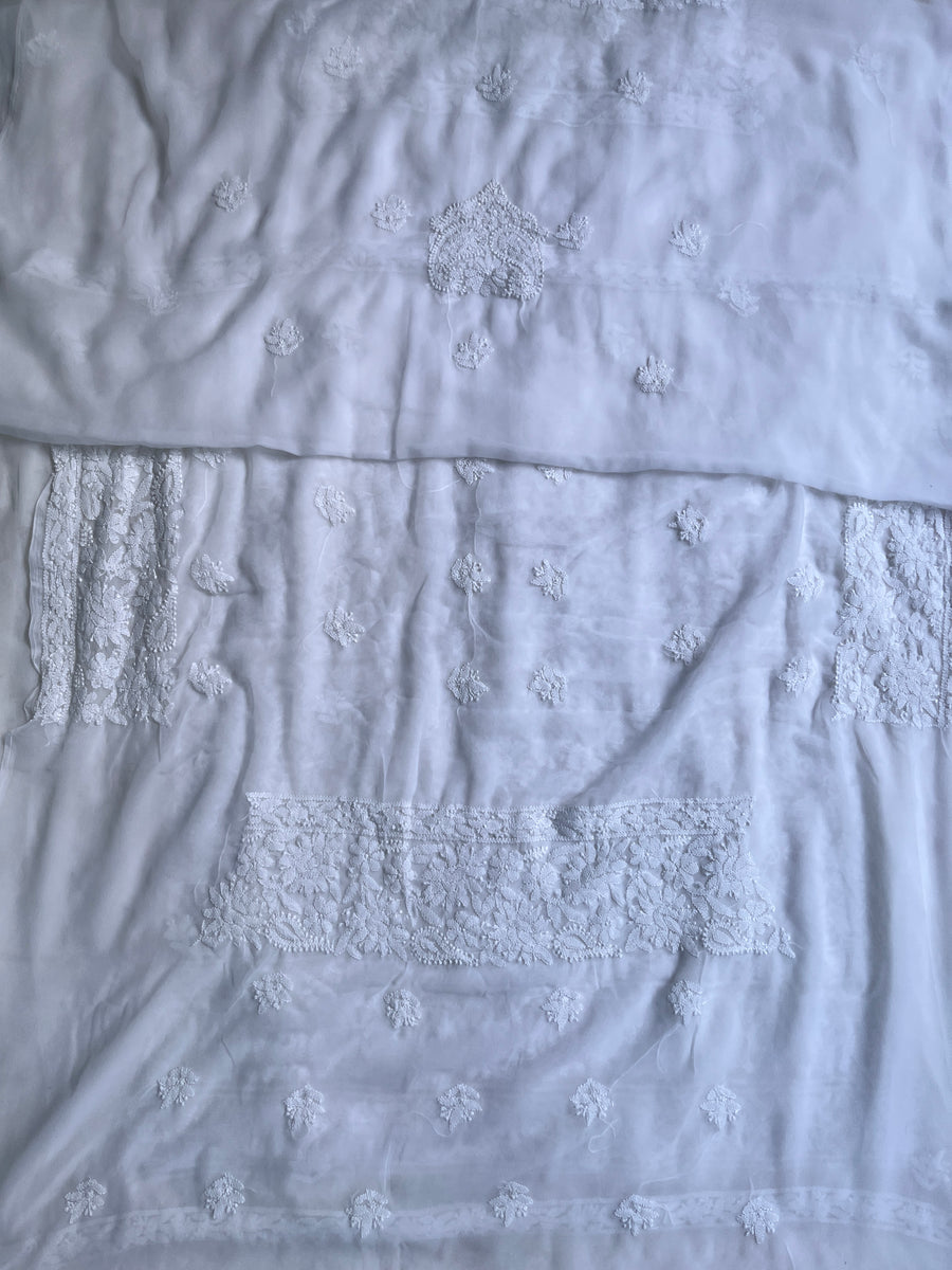 White Chiffon Chikankari Unstitched Suit Piece