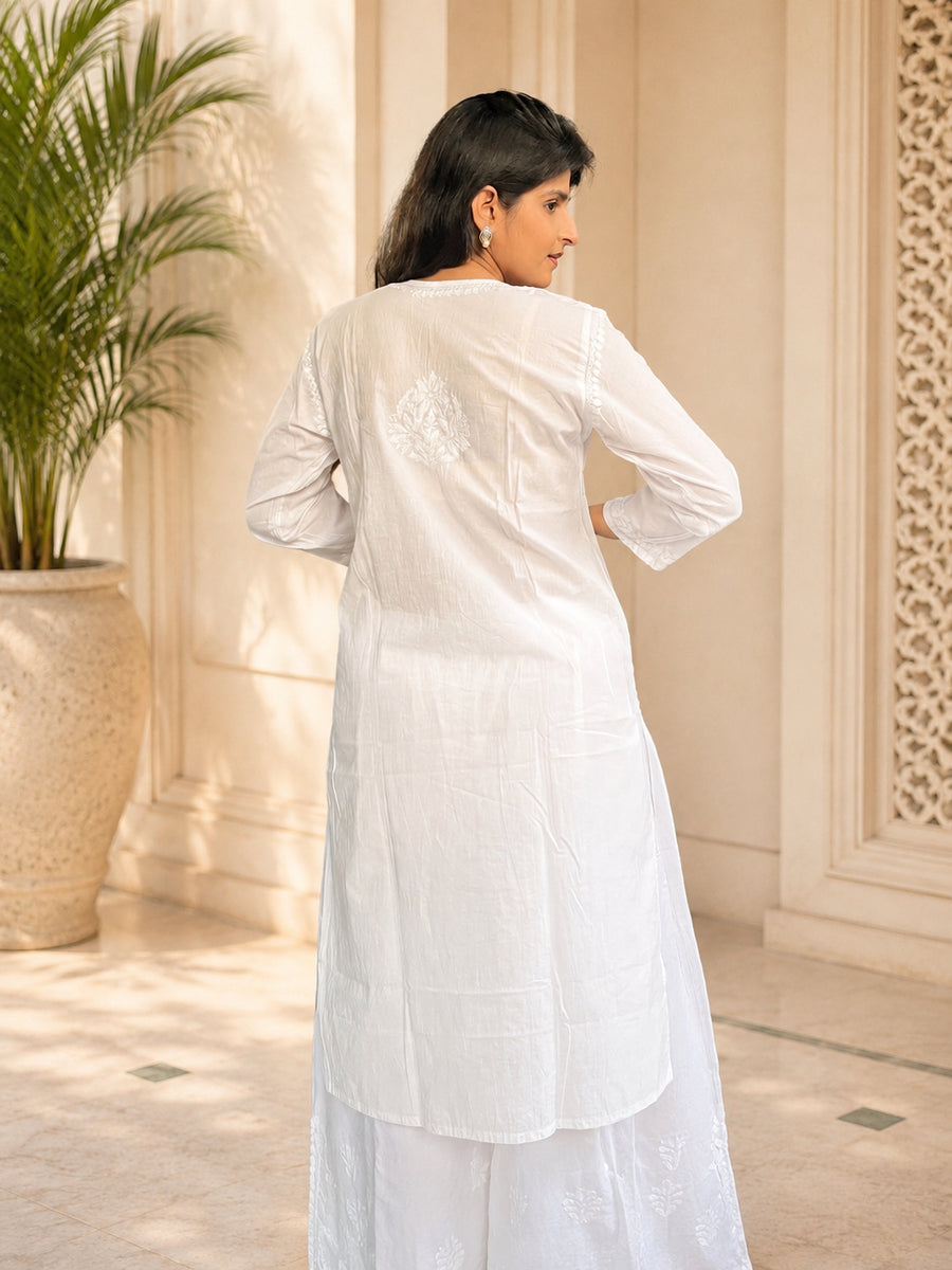 White Mulmul Chikankari Straight Kurta | Lucknowi – photo 5