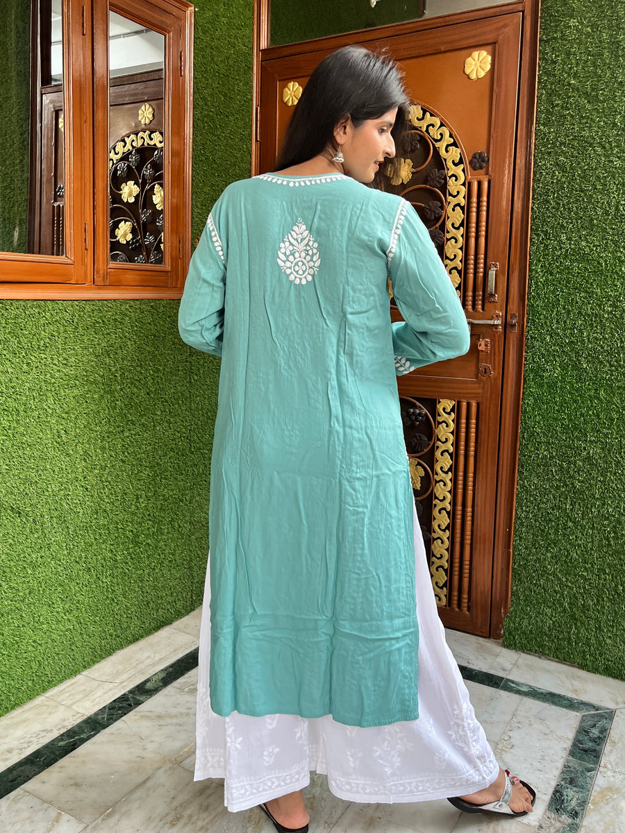 Onion Pink Rayon Chikankari Straight Kurta for women | Lucknowi – photo 4
