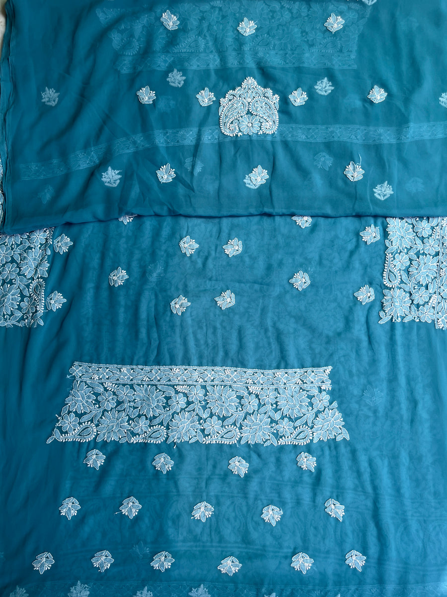 Blue Chiffon Chikankari Unstitched Suitpiece – photo 4