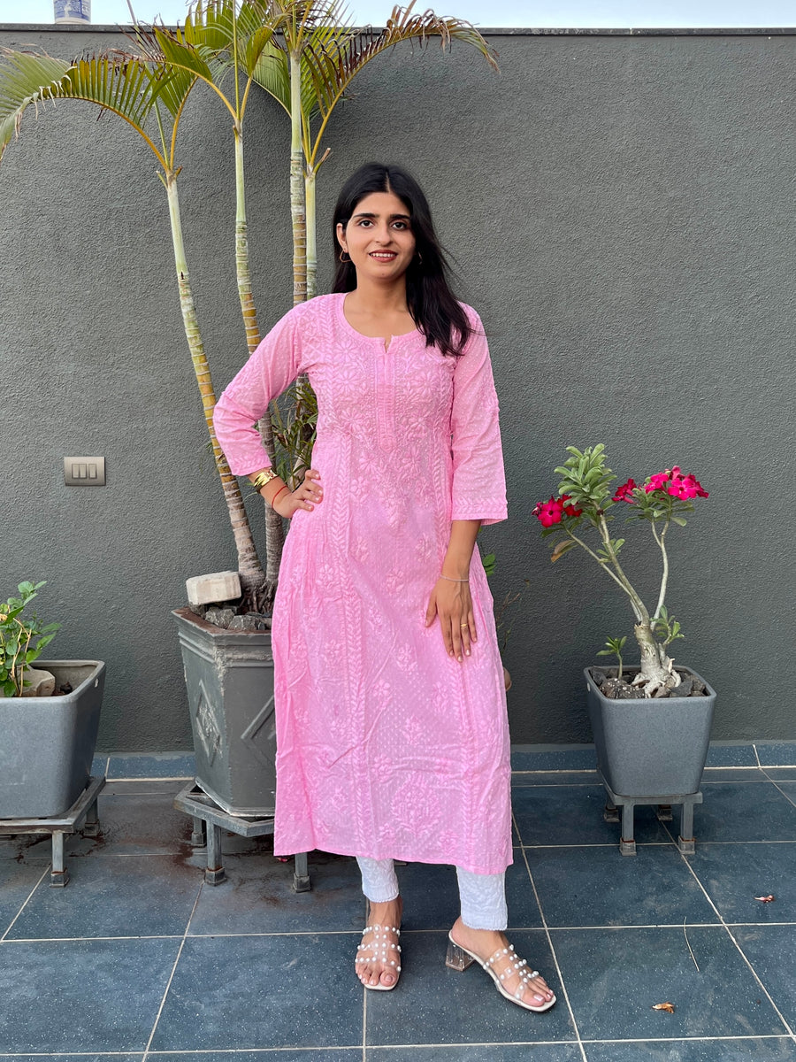 Black Cotton Dobby A-Line Chikankari Kurta | Lucknowi – photo 4