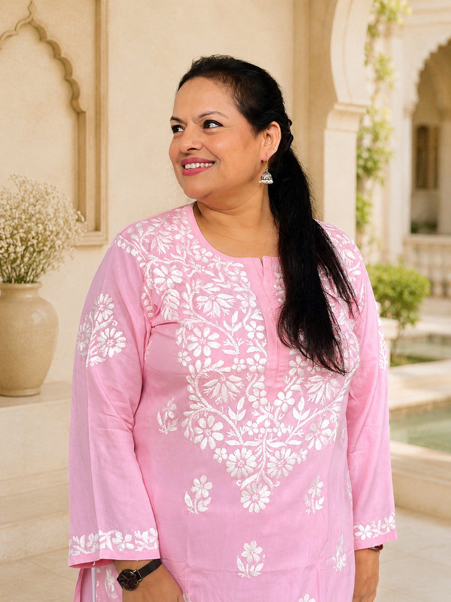 Pink Rayon Chikankari Kurta Plus Size 4XL-7XL | Lucknowi – photo 2