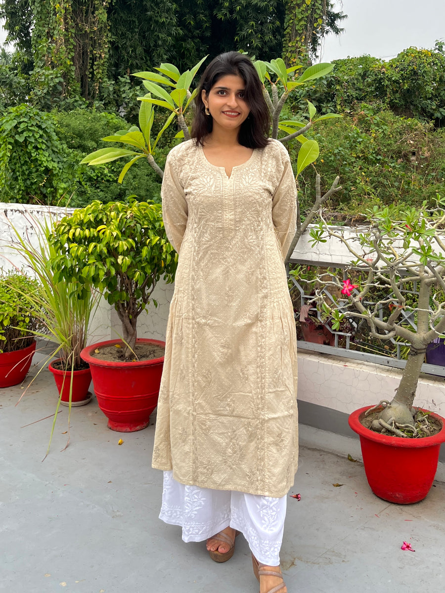 Dreamy Cream Cotton Dobby Chikankari Kurta for Women – photo 12