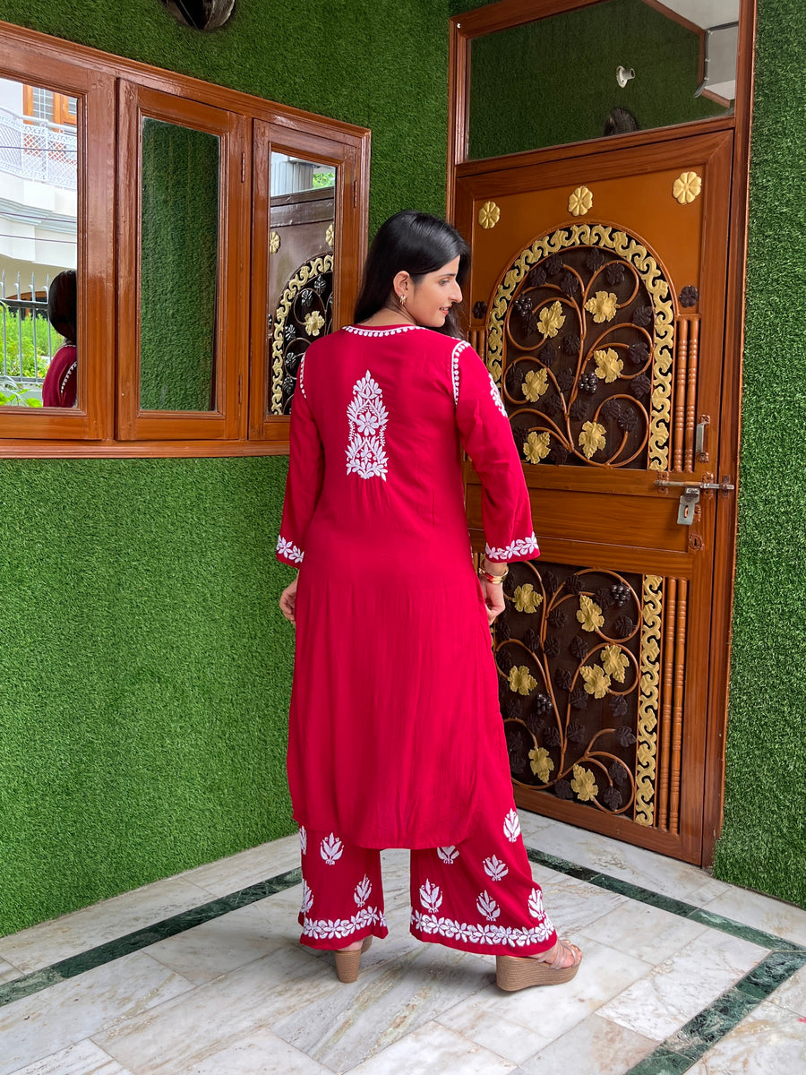 Black Modal Chikankari Kurta Palazzo Set for Women – photo 2