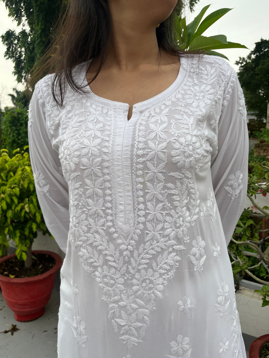 Onion Pink Modal Chikankari Kurta Palazzo Set | Lucknowi – photo 13