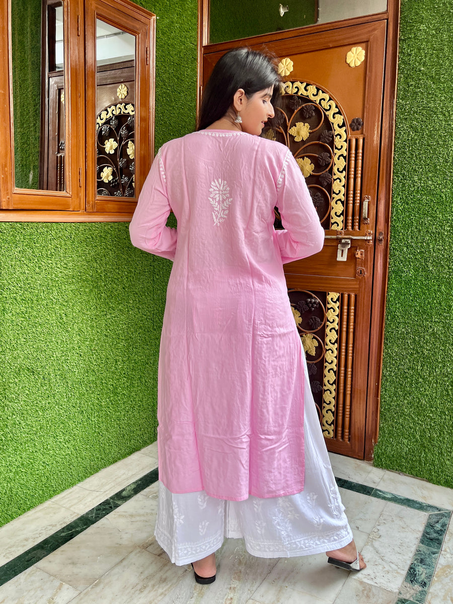 Pink Rayon Chikankari Straight Kurta | Lucknowi – photo 6
