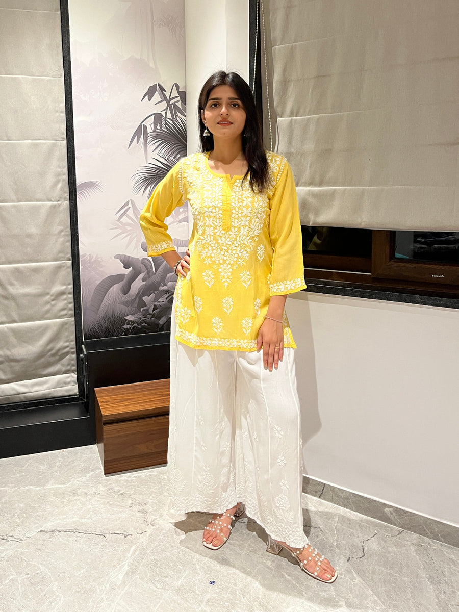 Teal Blue Modal Chikankari Straight Short Kurti | Lucknowi – photo 3
