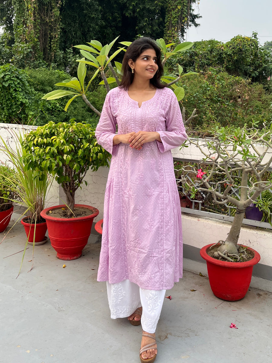 Pastel Green Cotton Dobby Chikankari Kurta for Women – photo 14