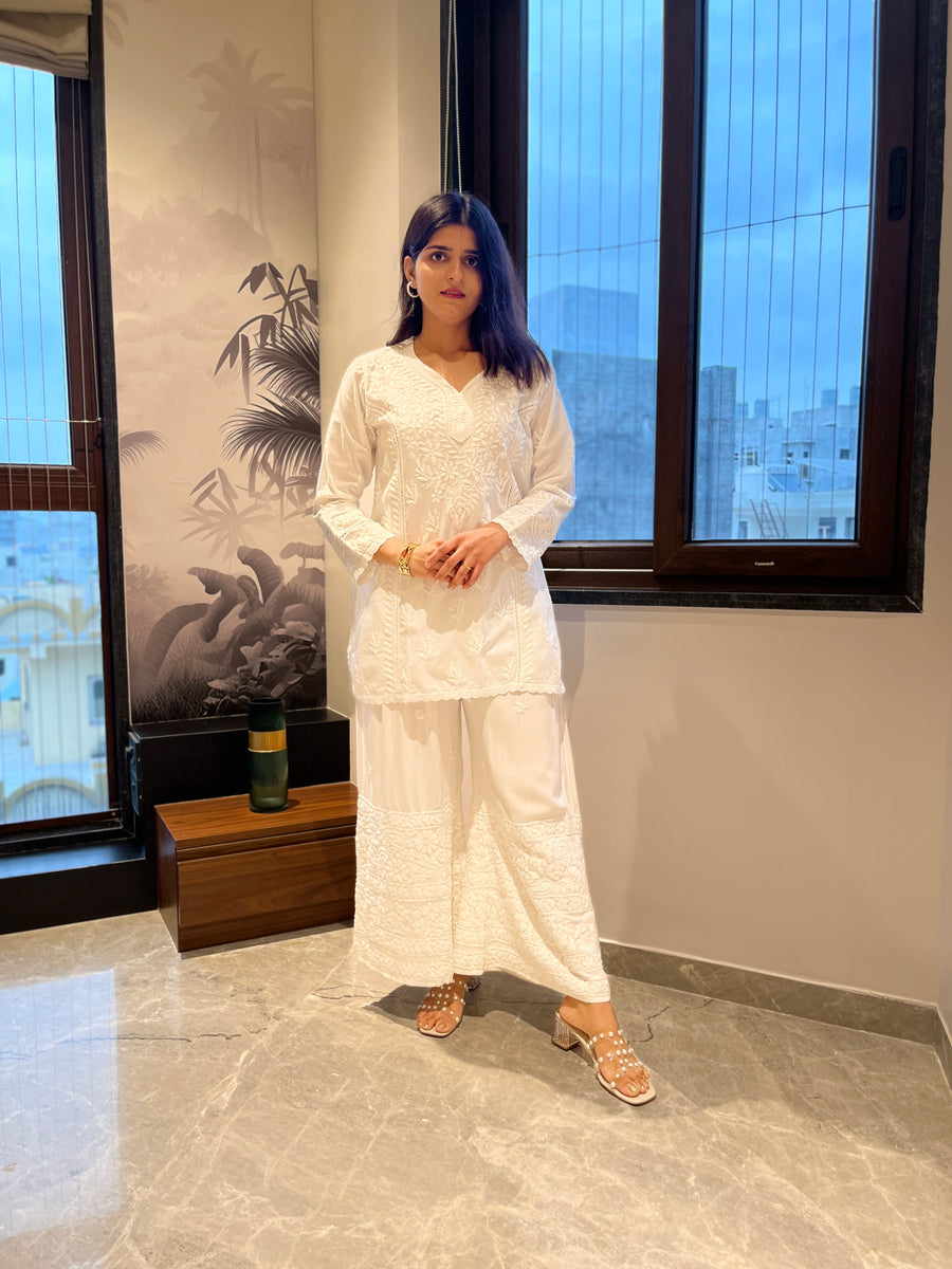 White Cotton Lace Chikankari Kurti | Lucknowi – photo 5