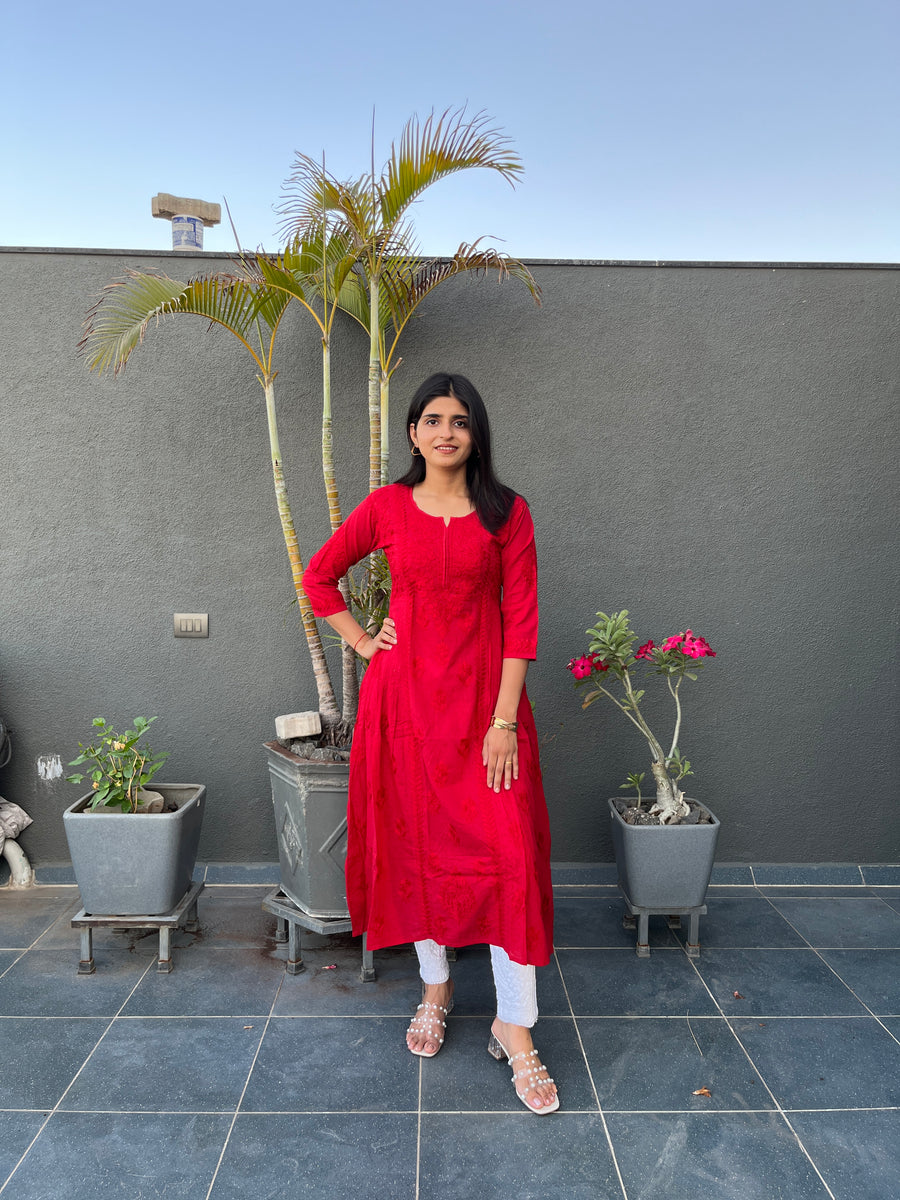 Black Cotton Dobby A-Line Chikankari Kurta | Lucknowi – photo 2