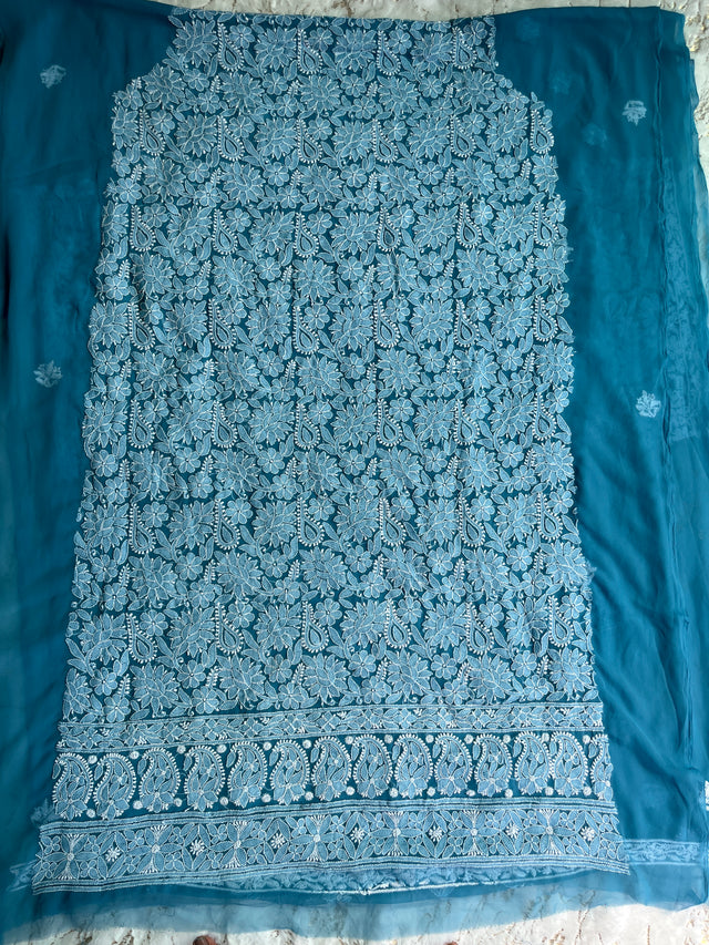 Blue Chiffon Chikankari Unstitched Suitpiece