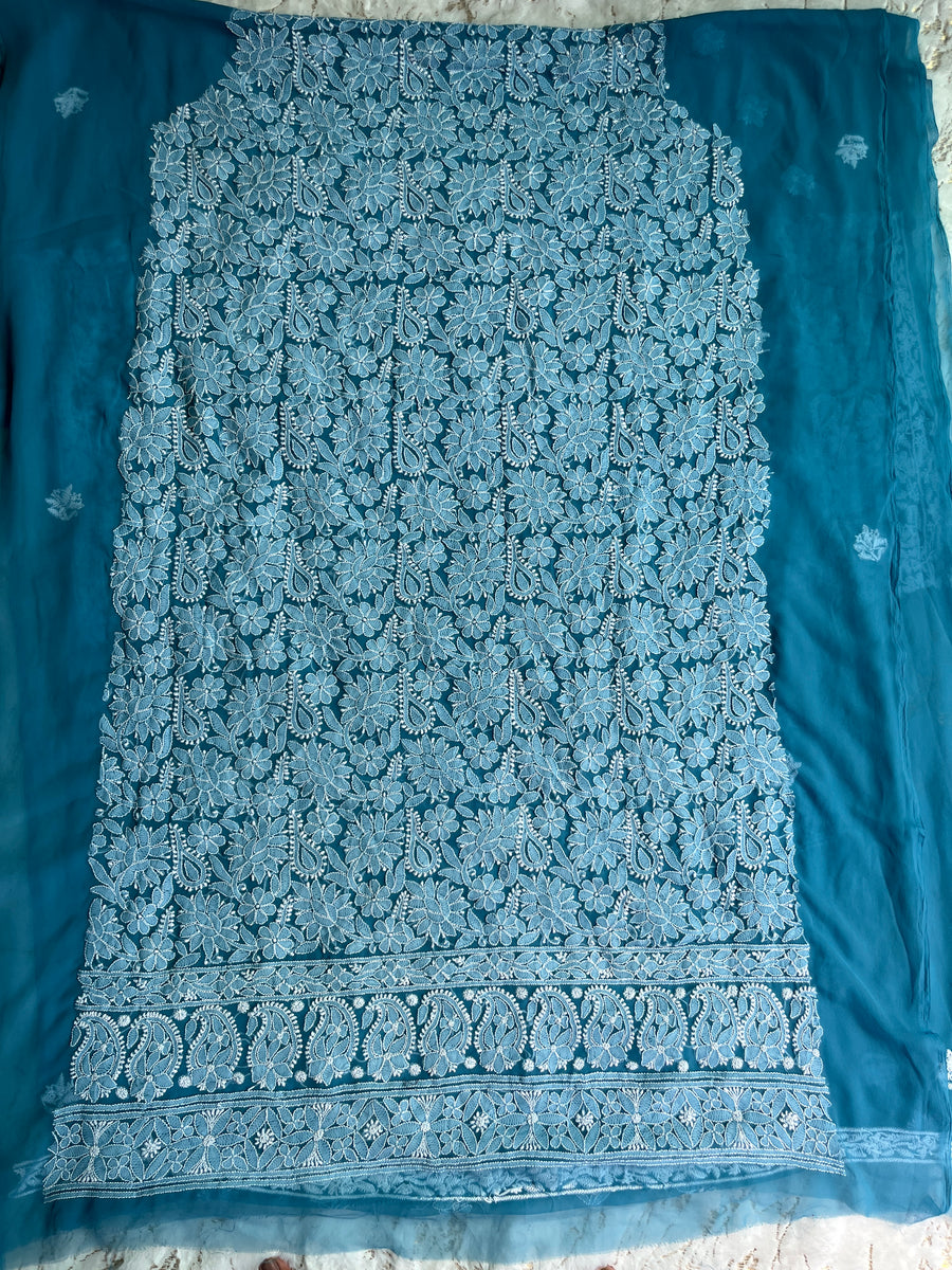 Blue Chiffon Chikankari Unstitched Suitpiece