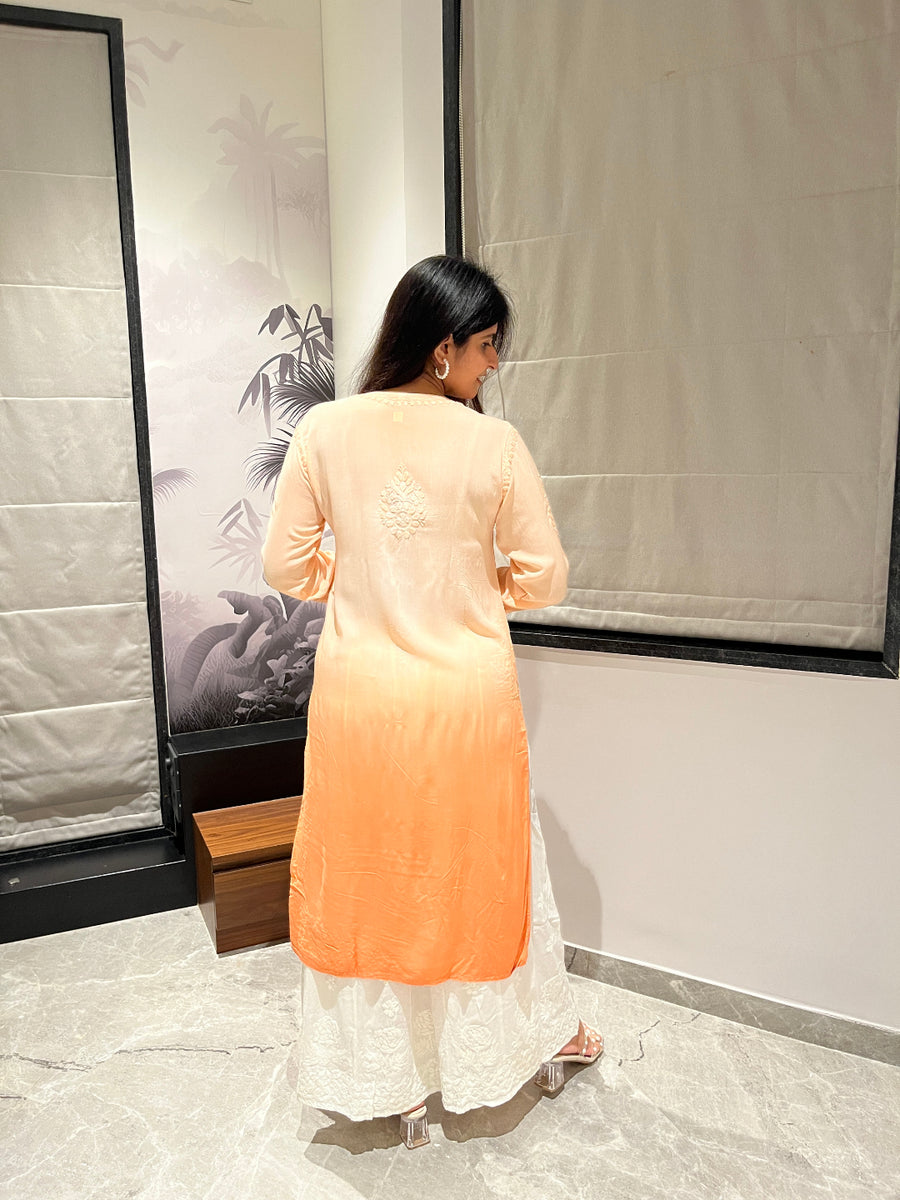 Sea Green Ombre Modal Chikankari Kurta | Lucknowi – photo 6