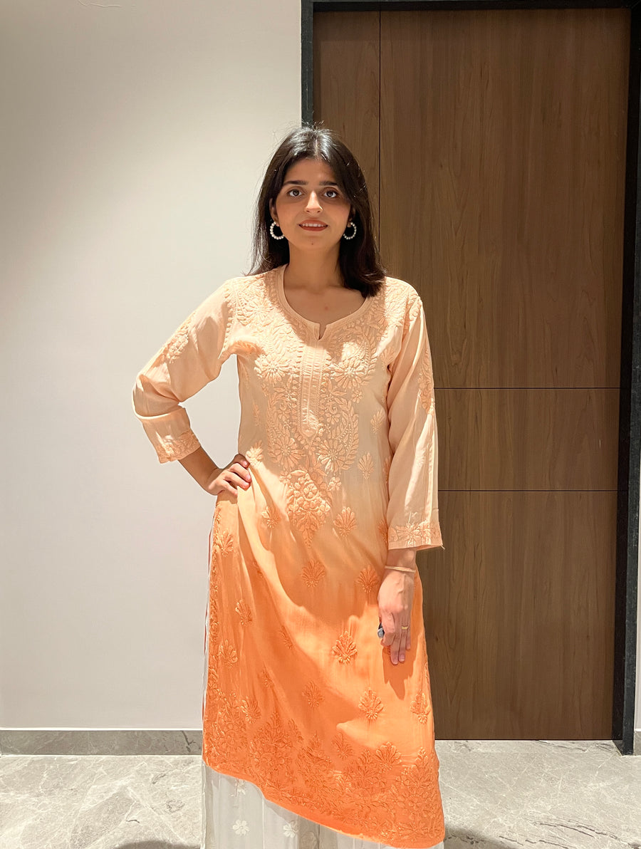 Pastel Blue Ombre Modal Chikankari Kurta | Lucknowi – photo 5