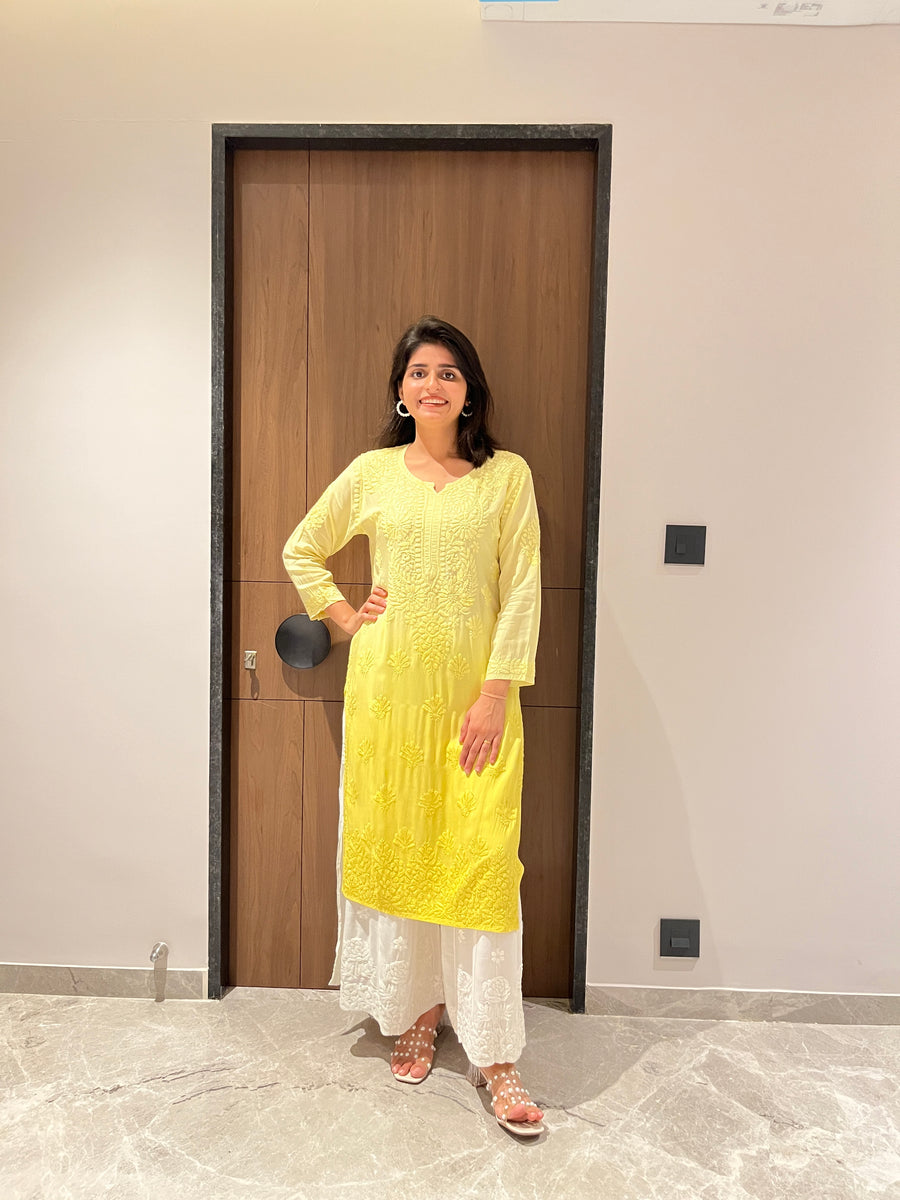Pastel Blue Ombre Modal Chikankari Kurta | Lucknowi – photo 12