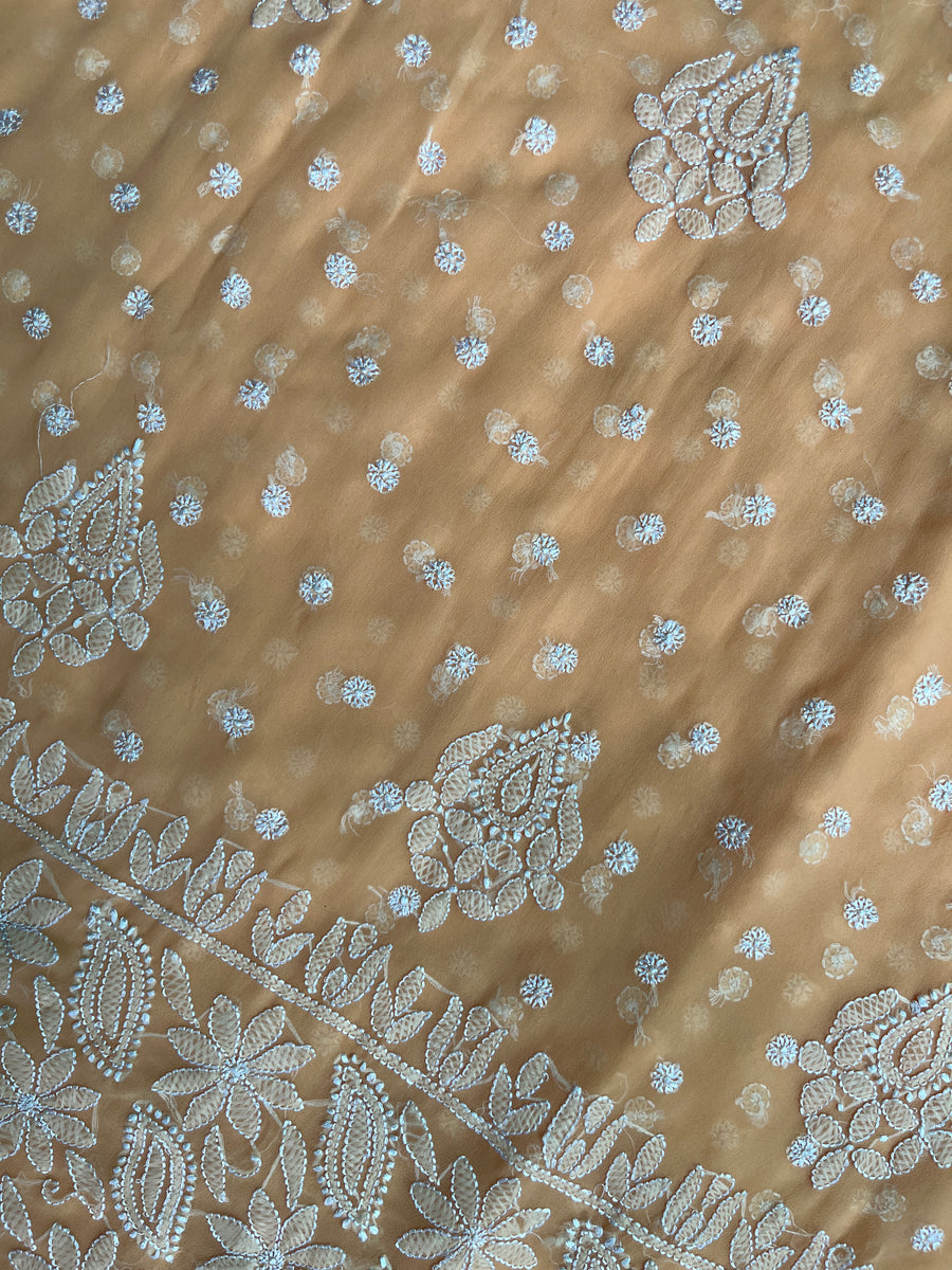 Light Orange Chiffon Chikankari Saree | Lucknowi – photo 2
