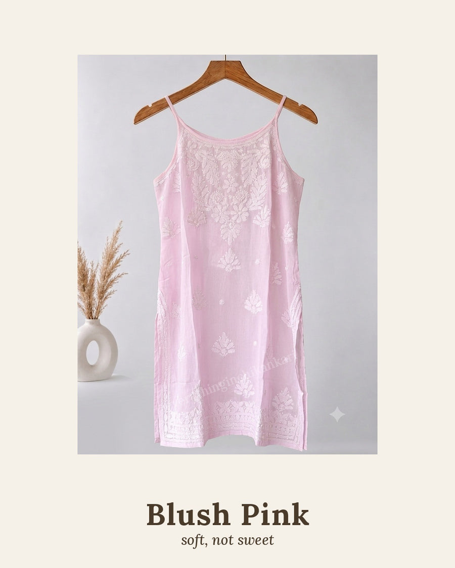 Powder Blue Noodle Strap Viscose Chikankari Short Kurti | Lucknowi – photo 3