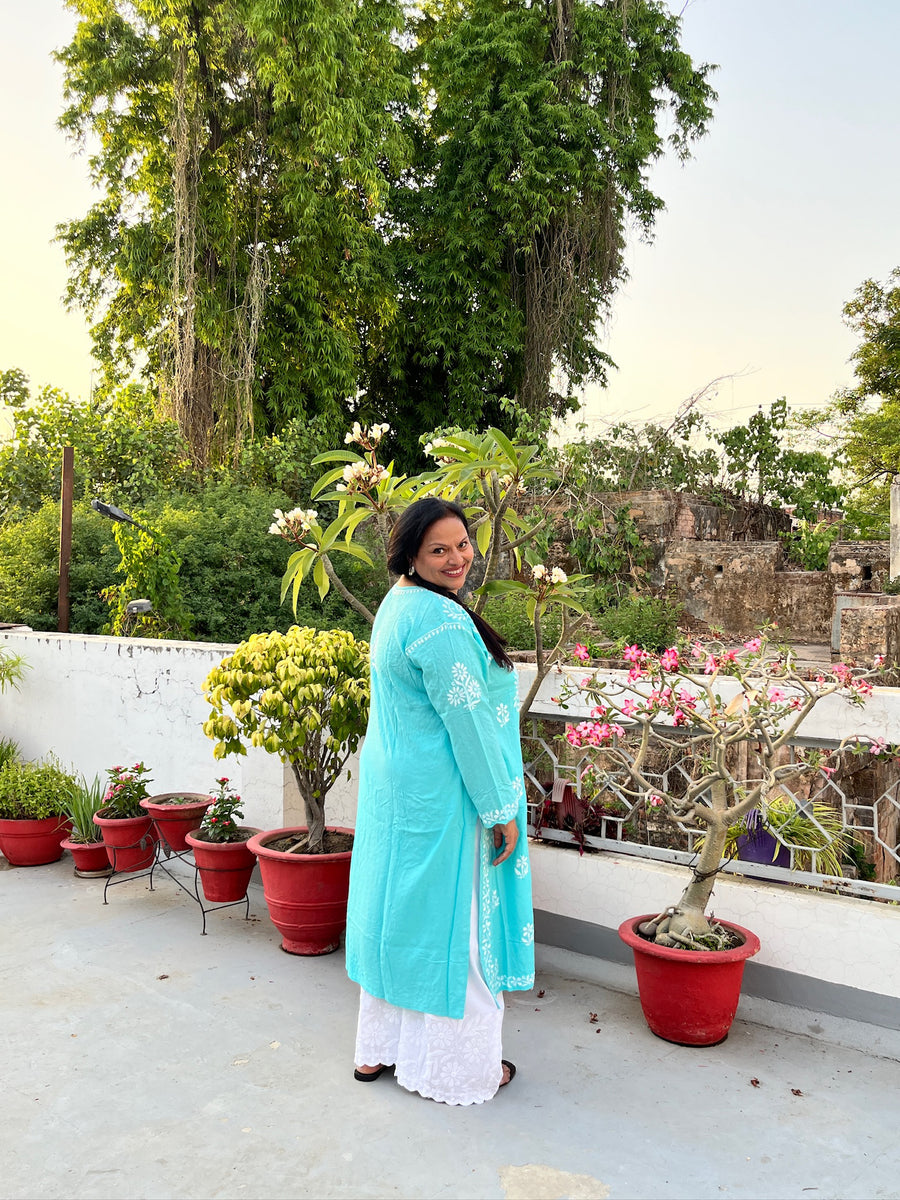 Blue Rayon Chikankari Kurta Plus Size 4XL-7XL | Lucknowi – photo 2