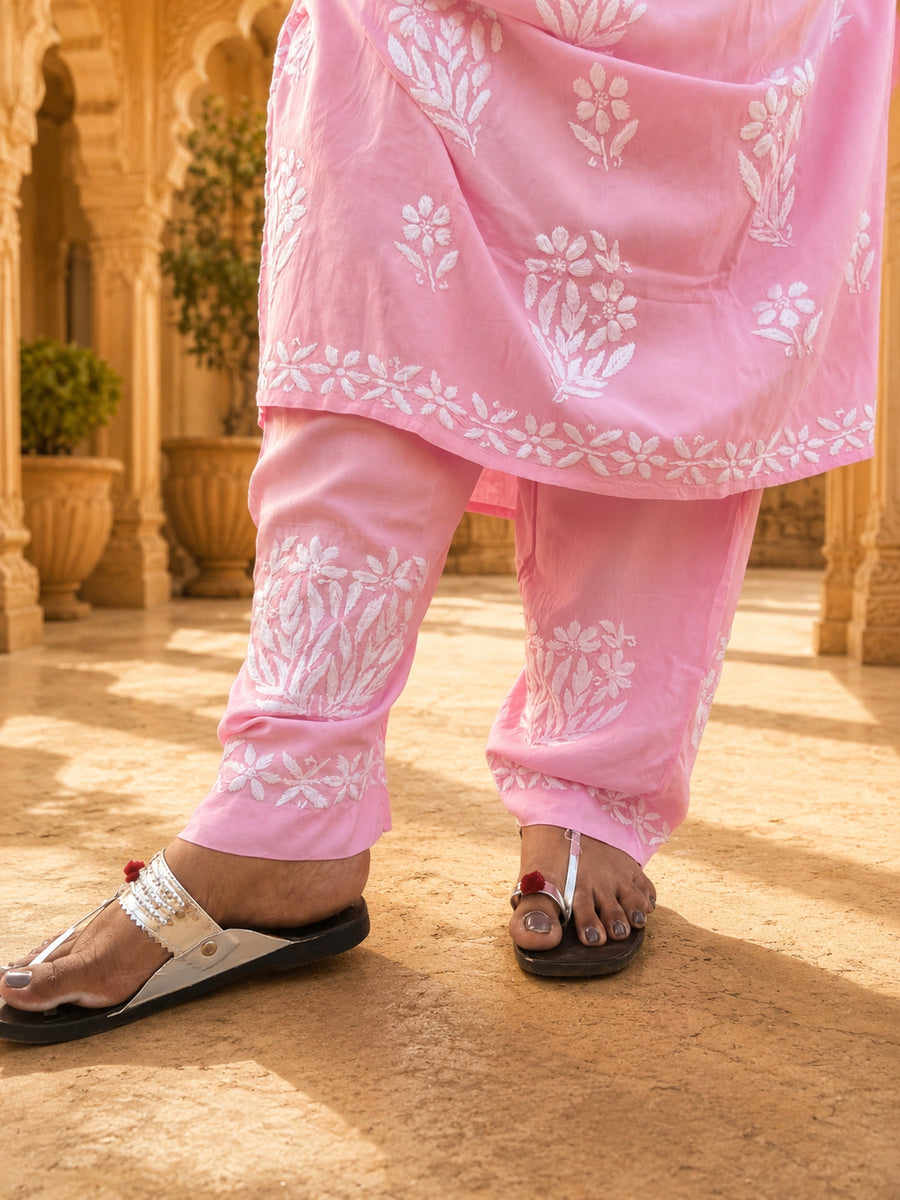 Pink Chikankari Kurta Palazzo Set for Women | Plus Size 48–54 | Hand Embroidered – photo 5
