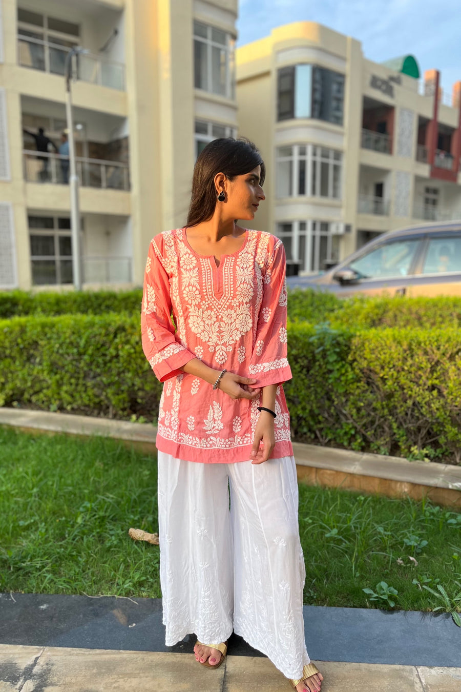 Pink Modal Cotton Chikankari Short Kurti | Lucknowi – photo 7