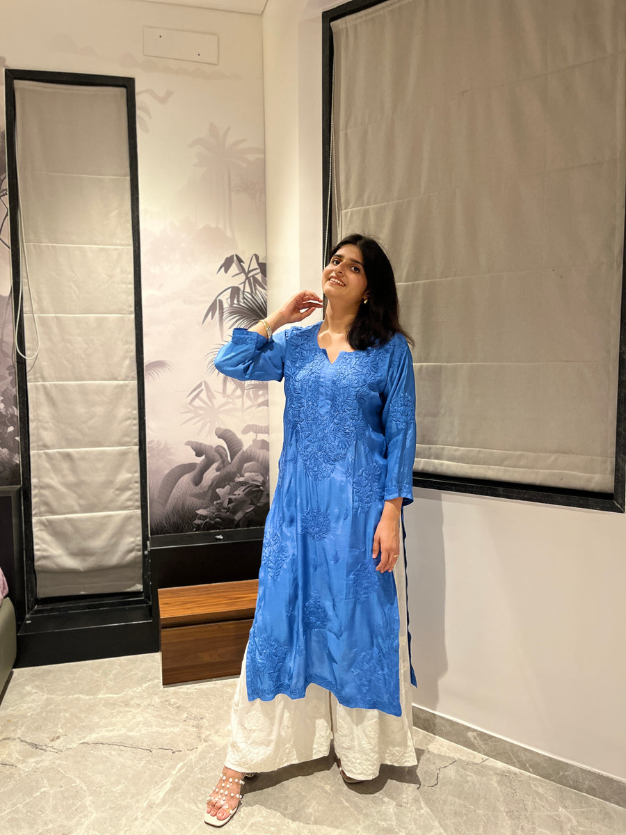 White Muslin Chikankari Straight Kurta | Lucknowi – photo 5