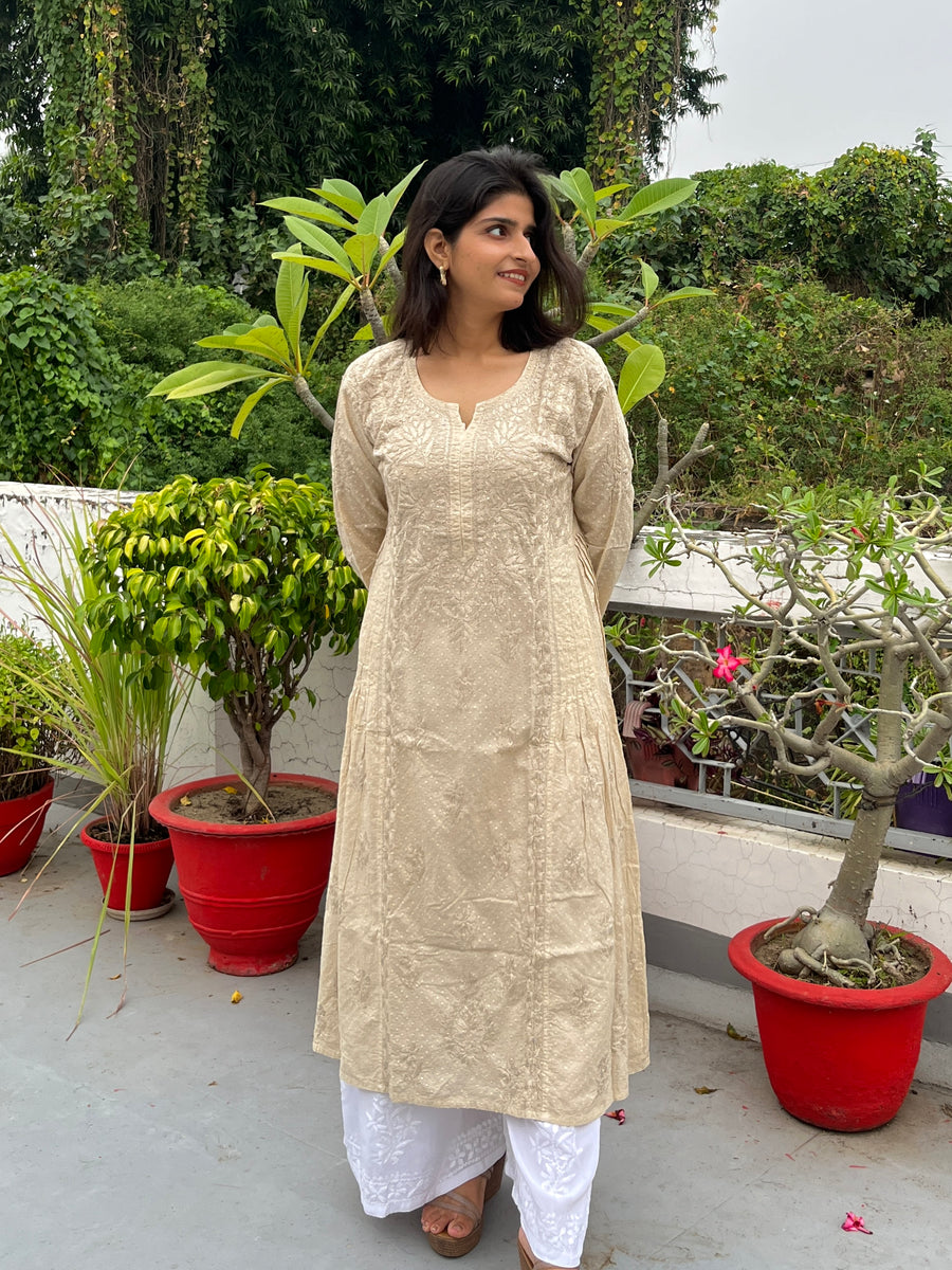 Dreamy Cream Cotton Dobby Chikankari Kurta for Women – photo 9