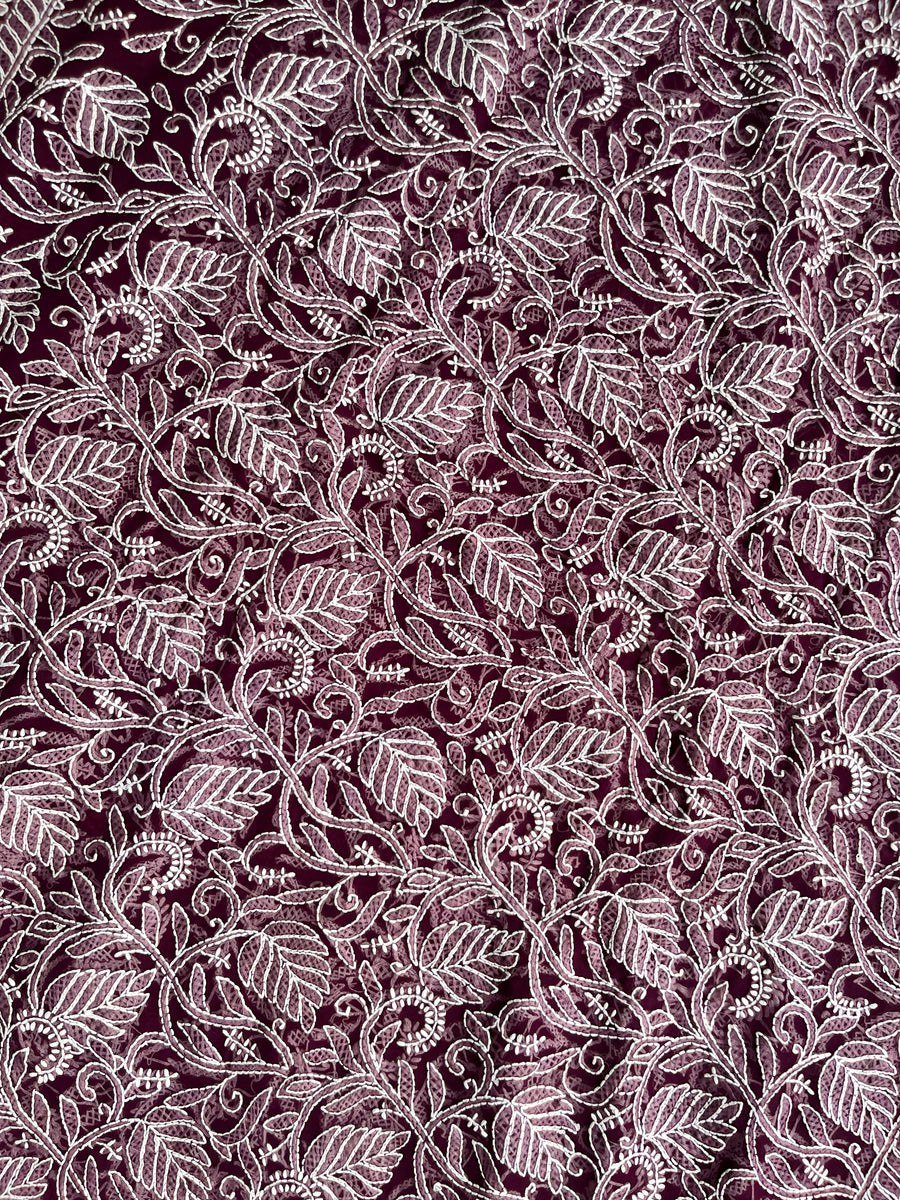 Wine Chiffon Full Work Chikankari Saree | Lucknowi – photo 5