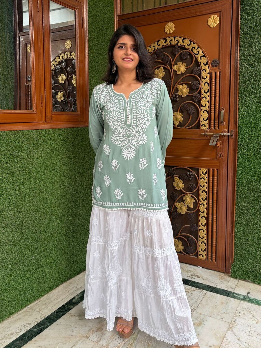 Women Yellow Modal Chikankari Embroidered Short Kurta